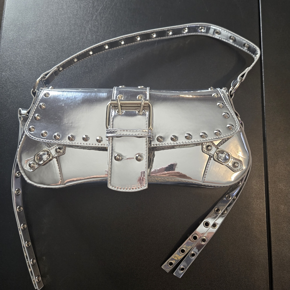 Chic Silver Studded Shoulder Bag